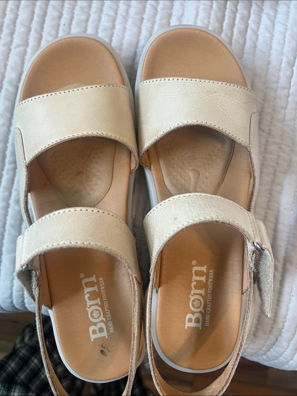 BORN Beige Leather Ankle Strap Comfort Sandals